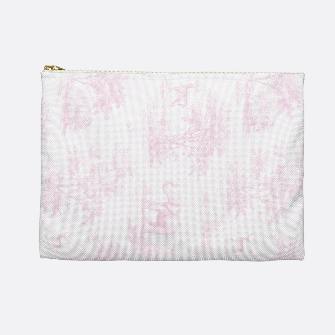 Spring Pink Toile Elephant & Deer, Accessory Pouch