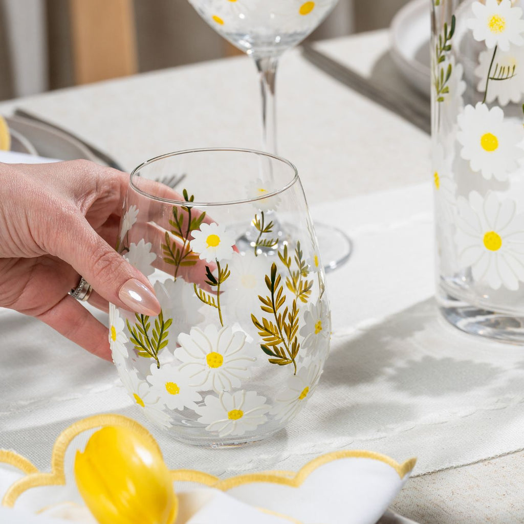 Daisy Painted Stemless Wine Glasses