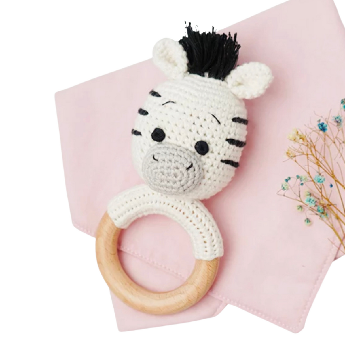 Handmade Organic Cotton Rattle Ring Teether · Zebra Design · Black and ...