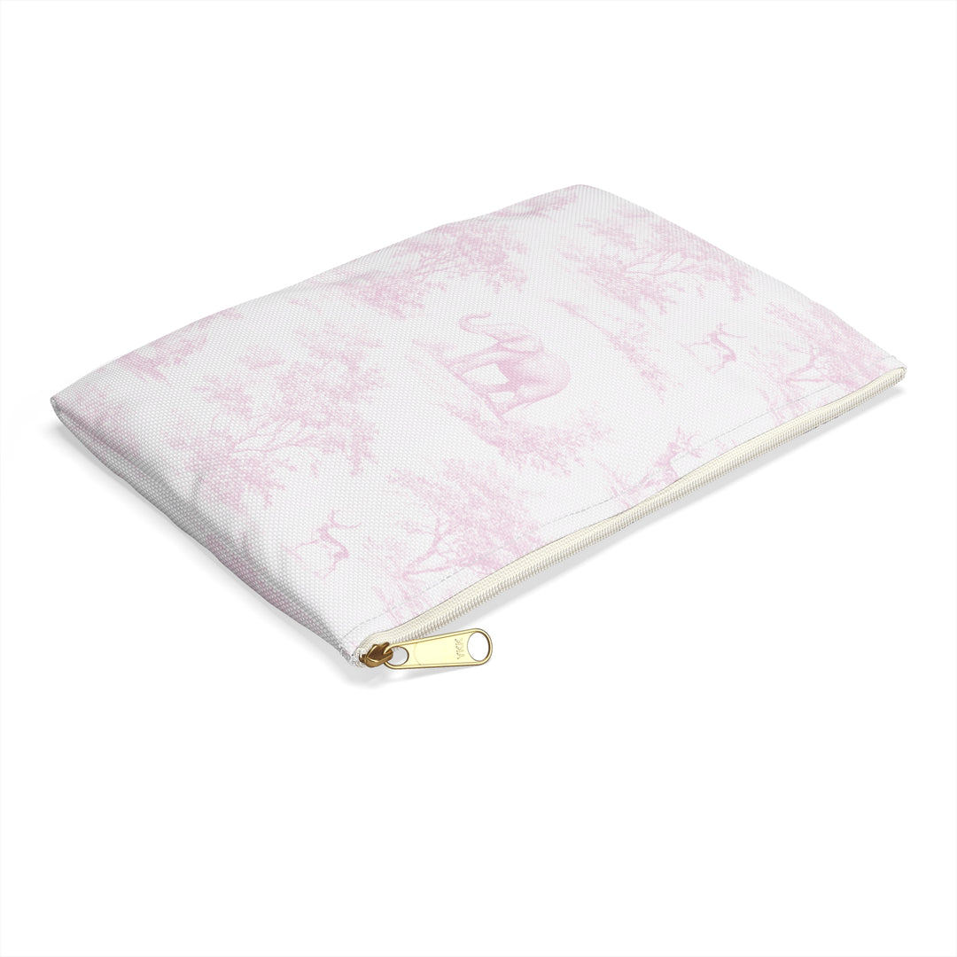 Spring Pink Toile Elephant & Deer, Accessory Pouch