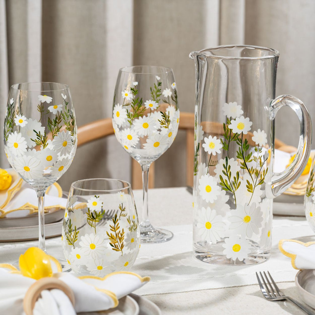 Daisy Painted Stemless Wine Glasses