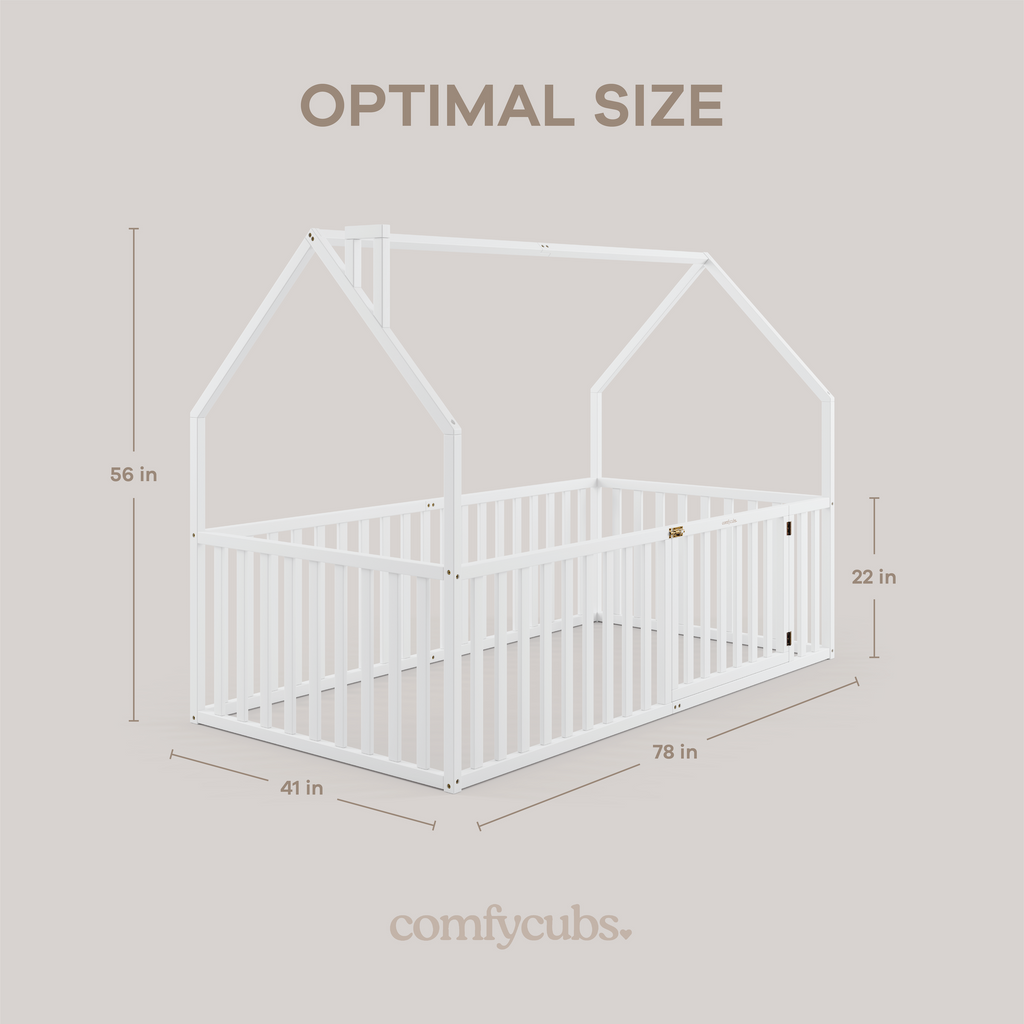 Kids House Gated Floor Bed Twin Size for Children Aged 5+, White