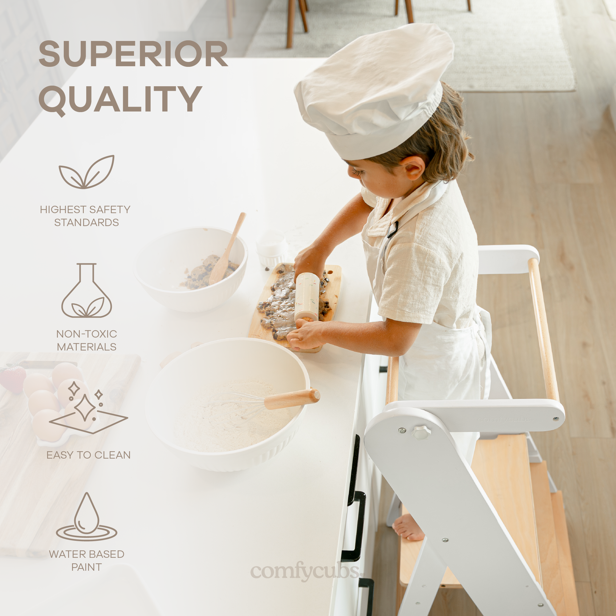 Kids Step Stool for Ages 3+ in White