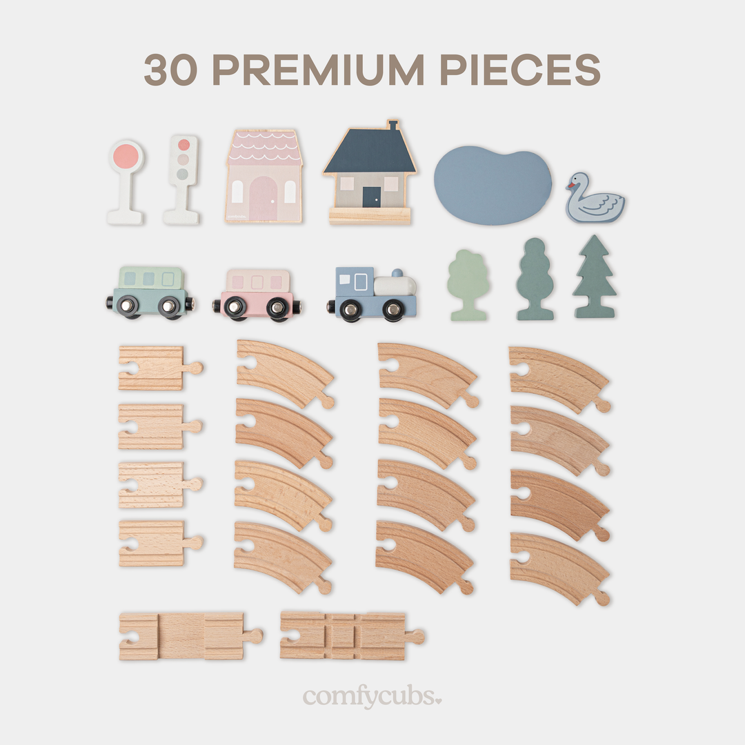 30-Piece Wooden Train Set for Toddlers Ages 1+