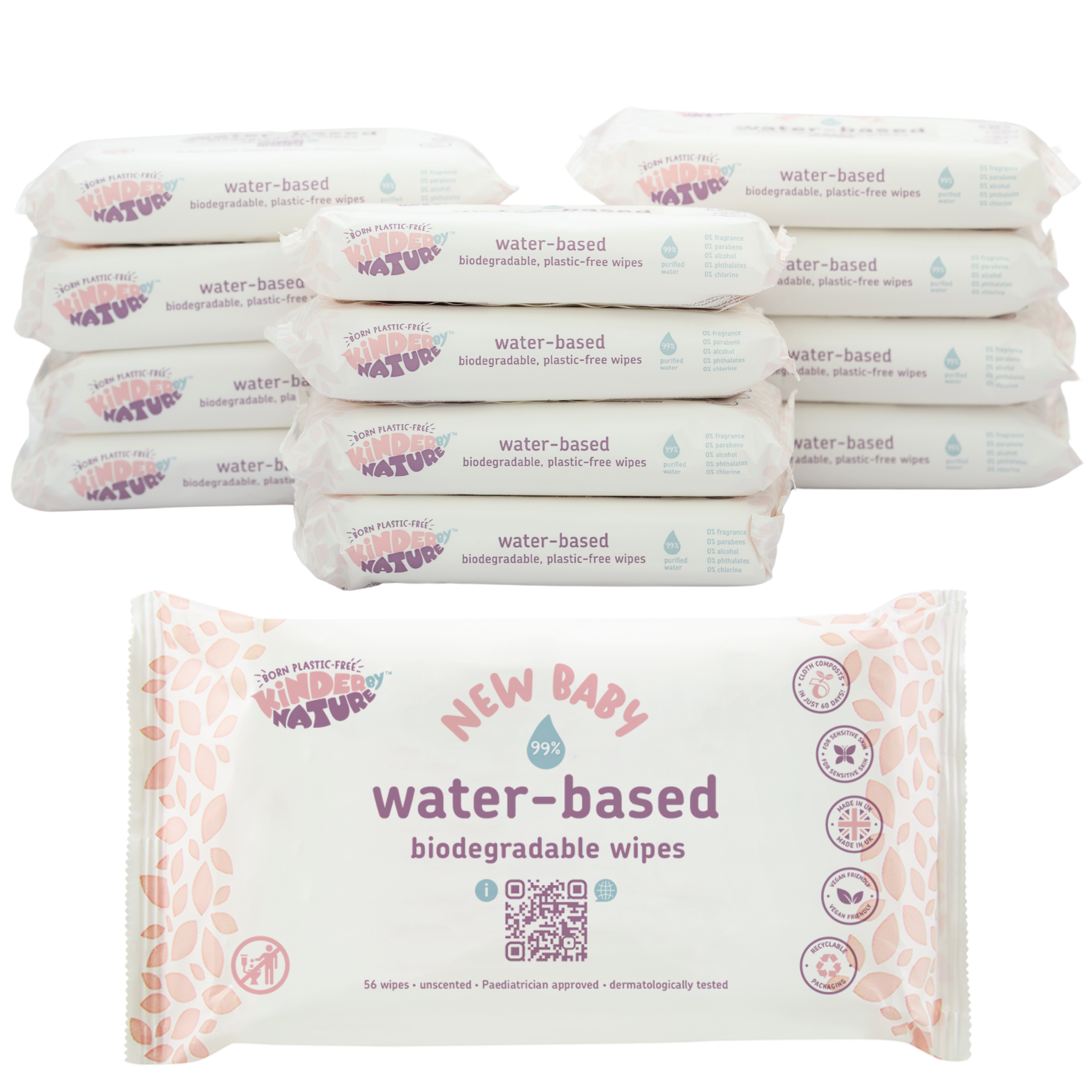 Kinder by Nature 100% Biodegradable Water-Based Baby Wipes - 672 Count (12 packs of 56 wipes)