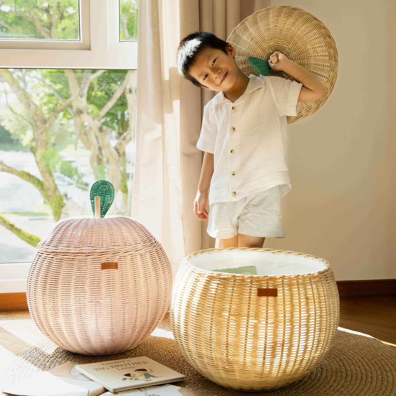 Apple Rattan Storage Basket Natural - Large