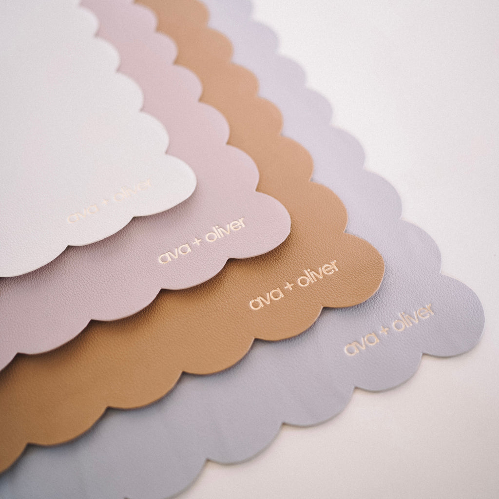 Vegan Leather Changing Mat, Grey Scallop