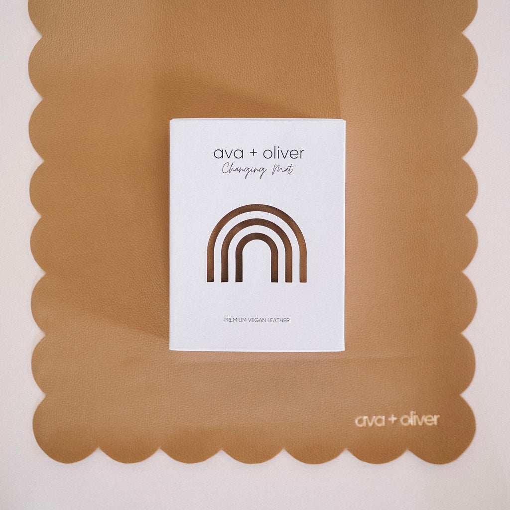 Vegan Leather Changing Mat, Caramel Scallop