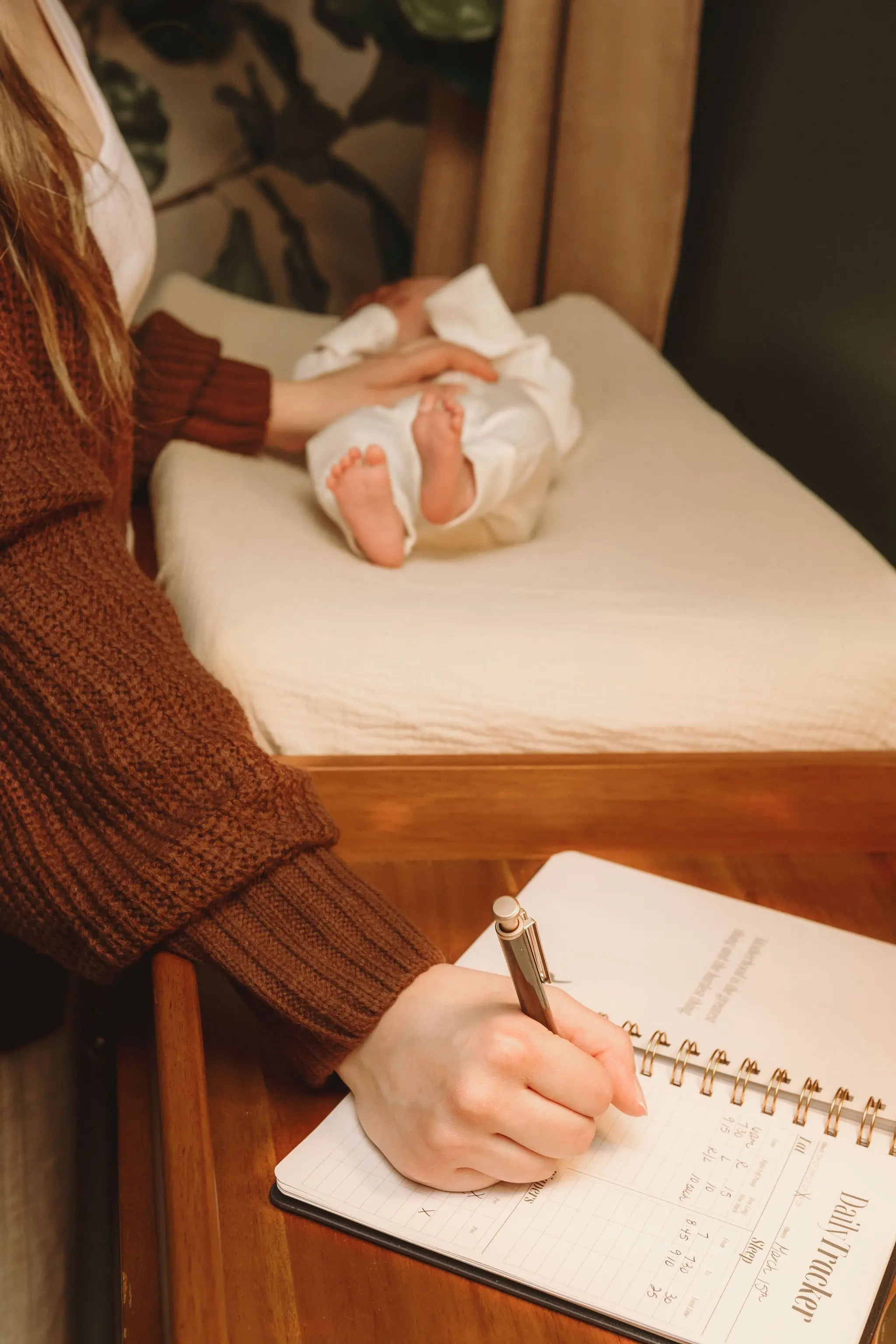 Postpartum Journal: Prompts for Mama + Daily Tracker for Baby