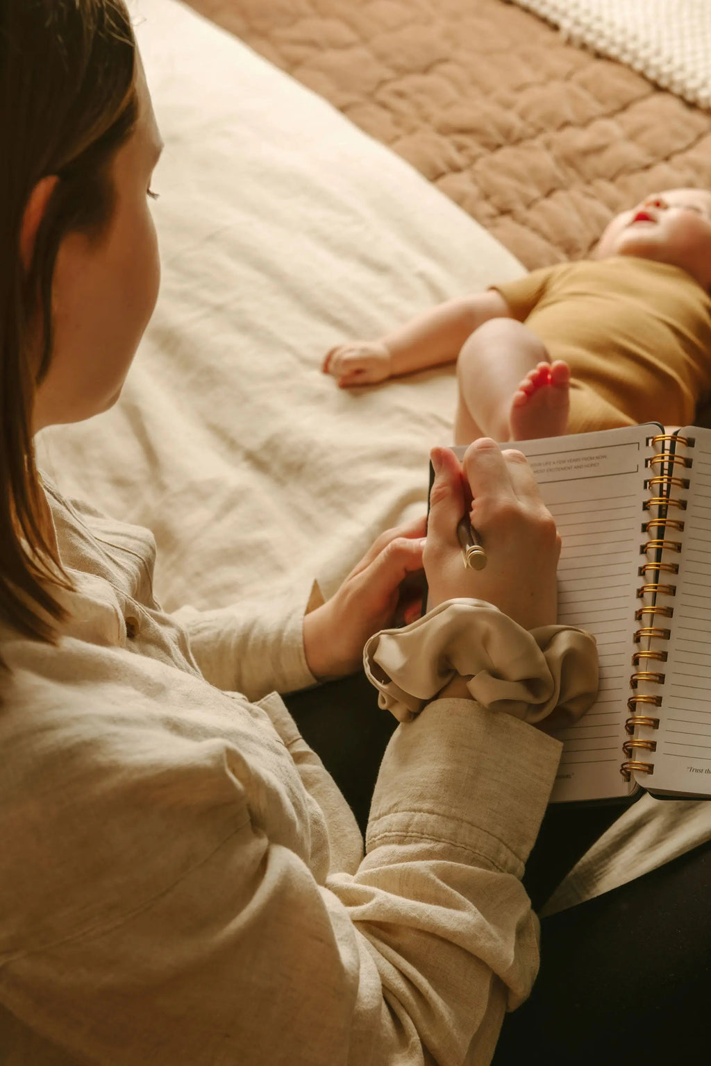 Postpartum Journal: Prompts for Mama + Daily Tracker for Baby