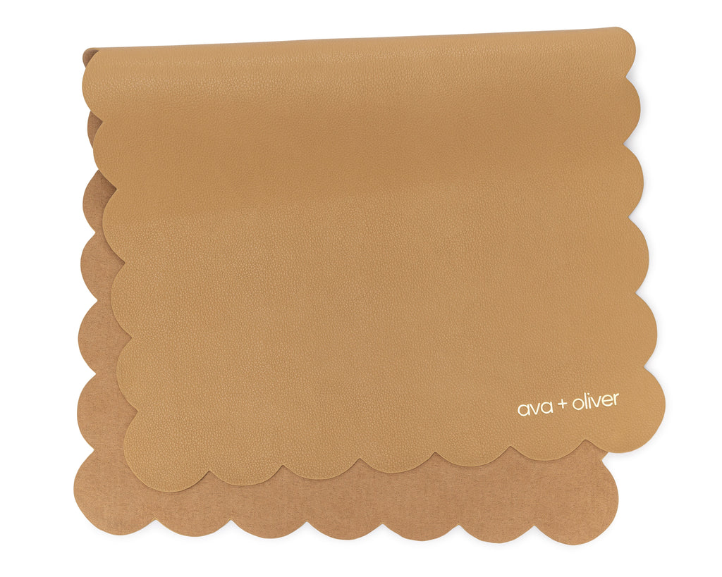 Vegan Leather Changing Mat, Caramel Scallop
