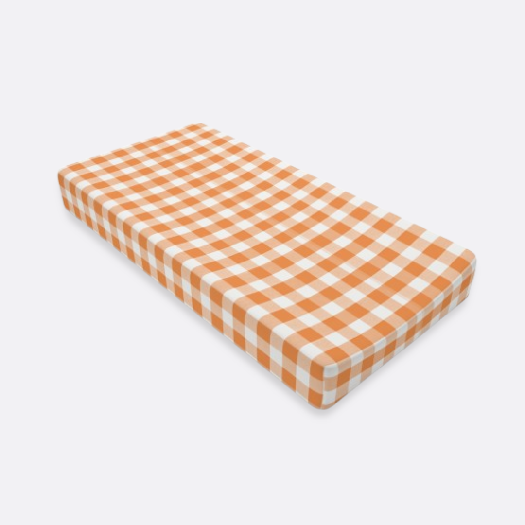 Baby Changing Pad Cover, Spring Tangerine Gingham
