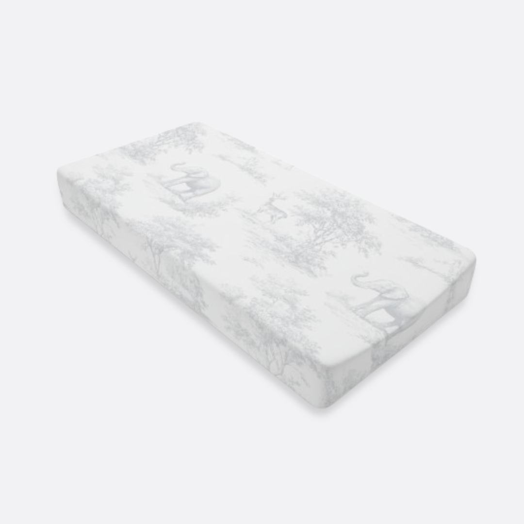 Baby Changing Pad Cover, Spring Grey Toile Elephant & Deer
