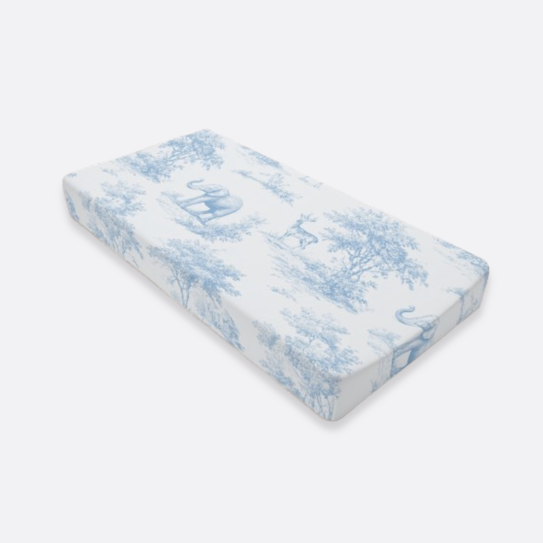 Baby Changing Pad Cover, Blue Toile Elephant & Deer