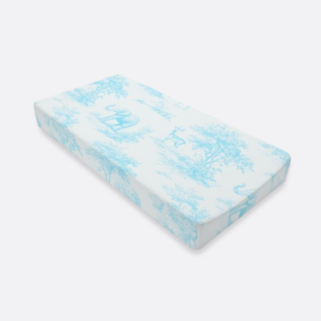 Baby Changing Pad Cover, Spring Blue Toile Elephant & Deer