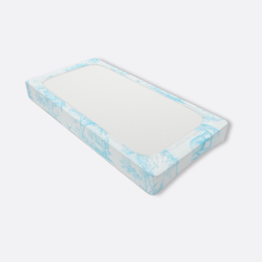 Baby Changing Pad Cover, Spring Blue Toile Elephant & Deer