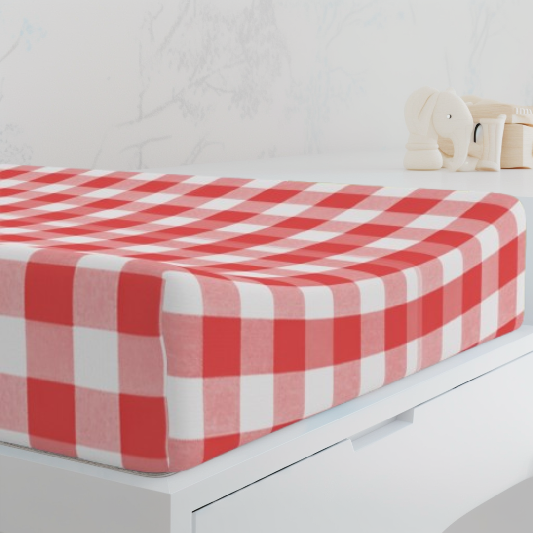 Baby Changing Pad Cover, Spring Red Gingham