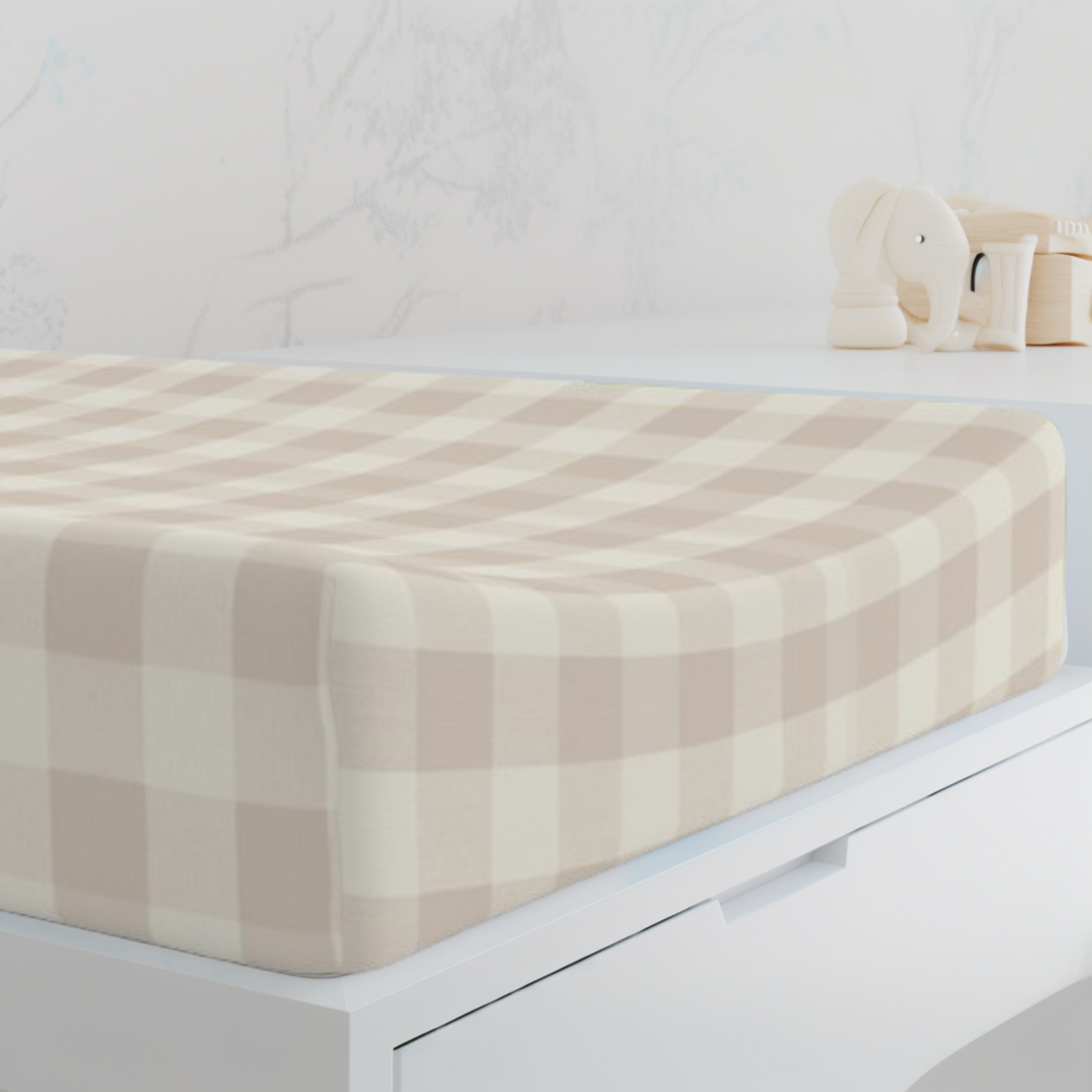 Baby Changing Pad Cover, Spring Beige Gingham