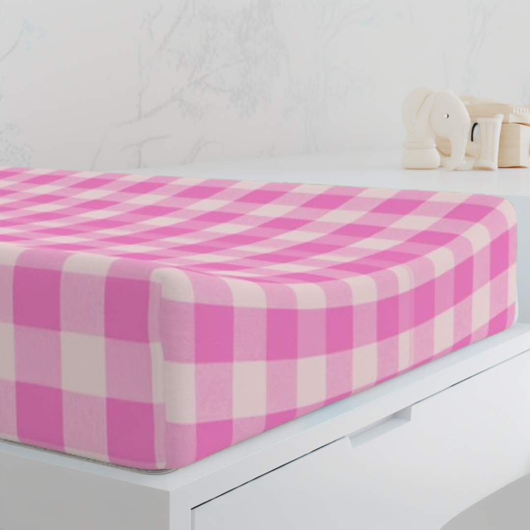 Baby Changing Pad Cover, Spring Pink Gingham
