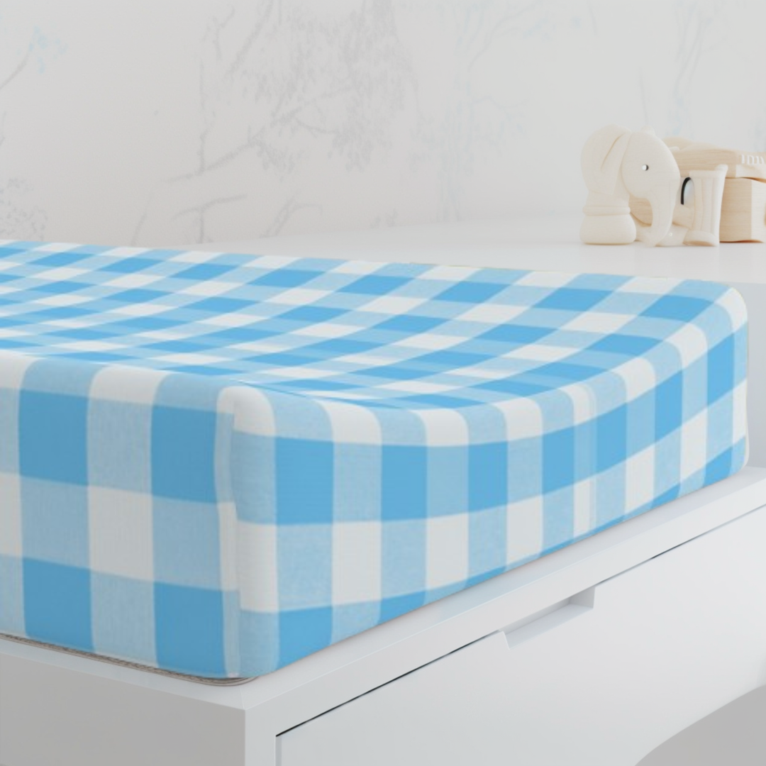 Baby Changing Pad Cover, Spring Blue Gingham