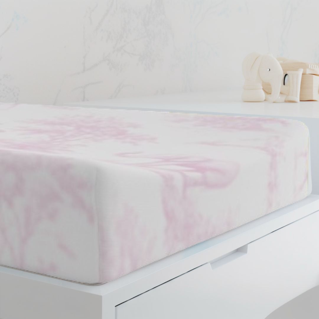 Baby Changing Pad Cover, Spring Pink Toile Elephant & Deer