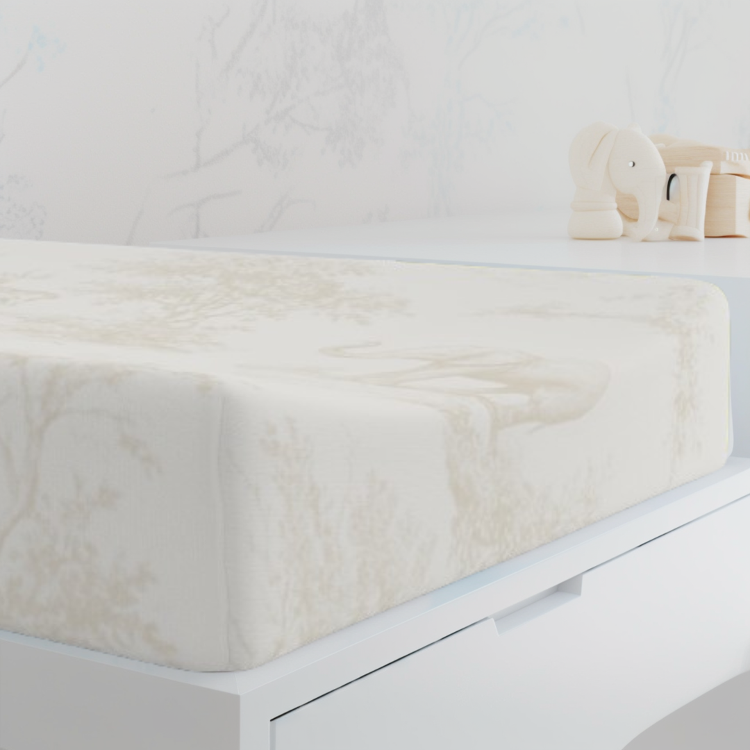 Baby Changing Pad Cover | Spring Beige Toile Elephant & Deer