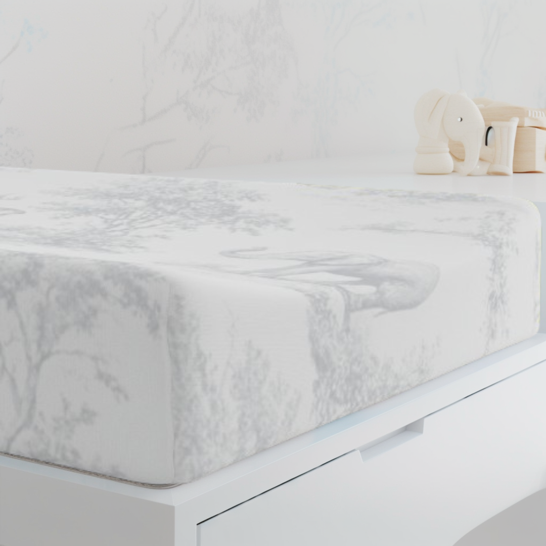 Baby Changing Pad Cover, Spring Grey Toile Elephant & Deer