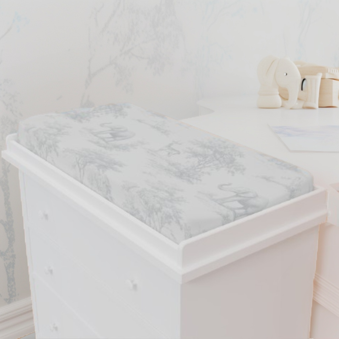 Baby Changing Pad Cover, Spring Grey Toile Elephant & Deer
