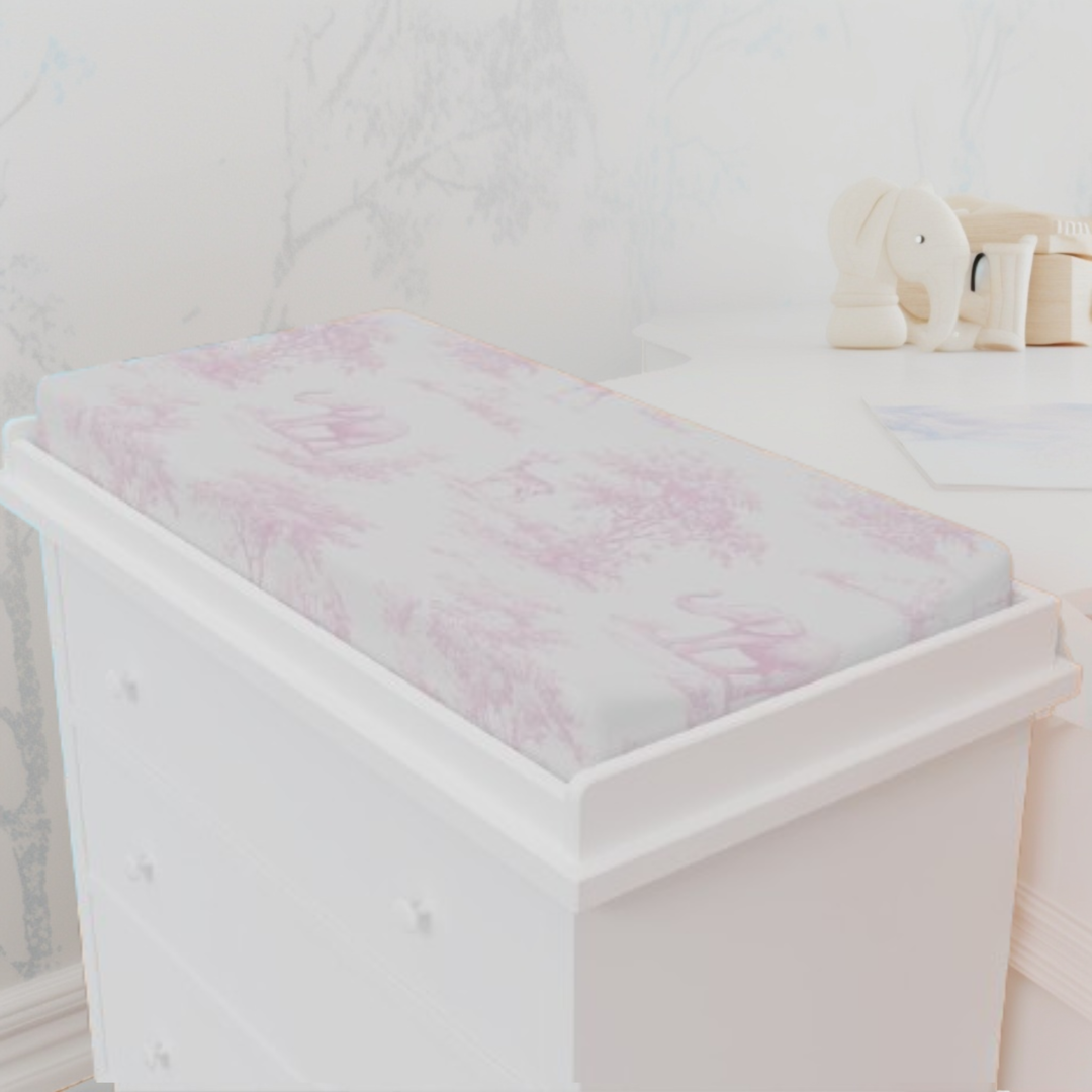 Baby Changing Pad Cover, Spring Pink Toile Elephant & Deer