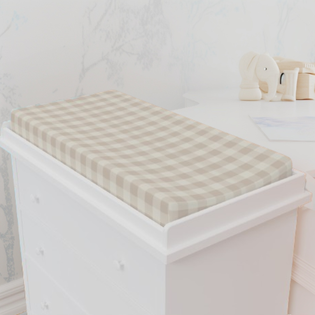 Baby Changing Pad Cover, Spring Beige Gingham