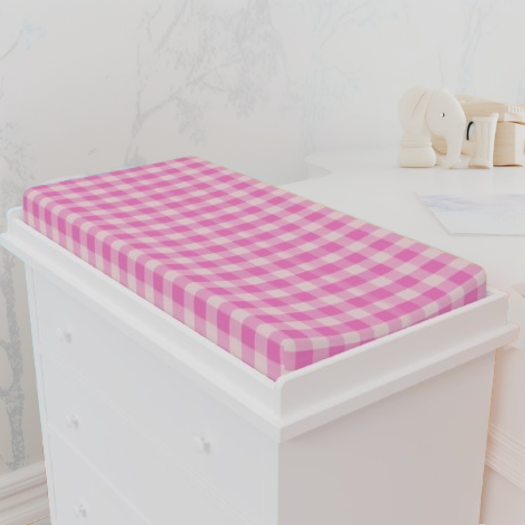 Baby Changing Pad Cover, Spring Pink Gingham