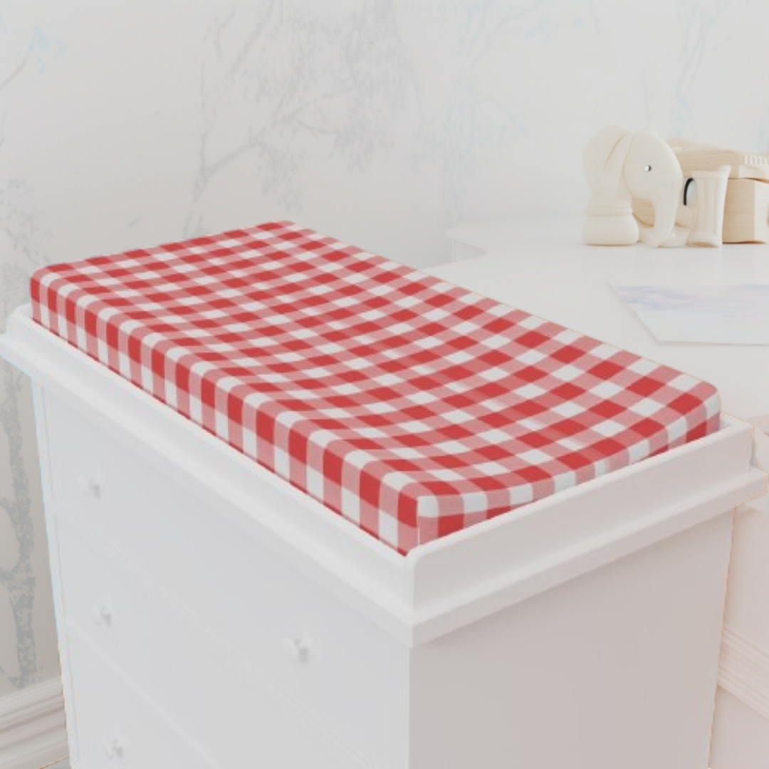 Baby Changing Pad Cover, Spring Red Gingham