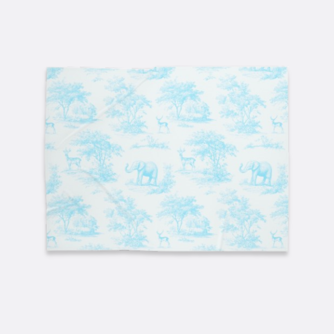 Baby Swaddle Blanket, Spring Blue Toile Elephant & Deer