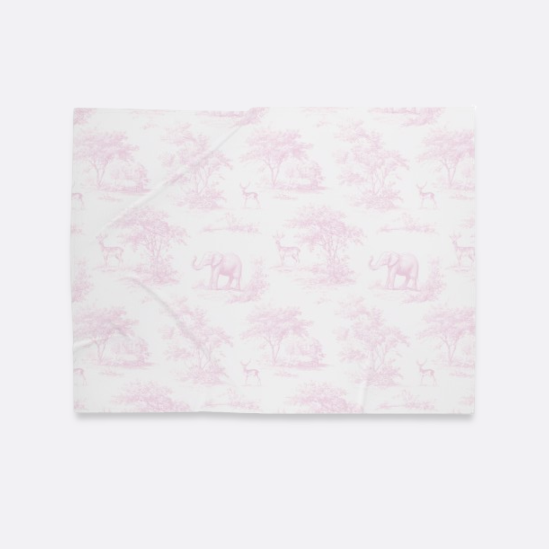 Baby Swaddle Blanket, Spring Pink Toile Elephant & Deer