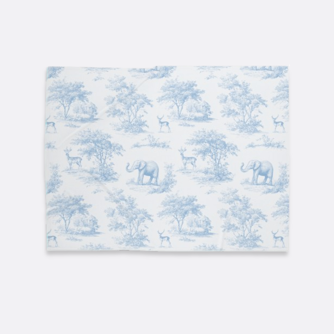 Baby Swaddle Blanket, Blue Toile Elephant & Deer