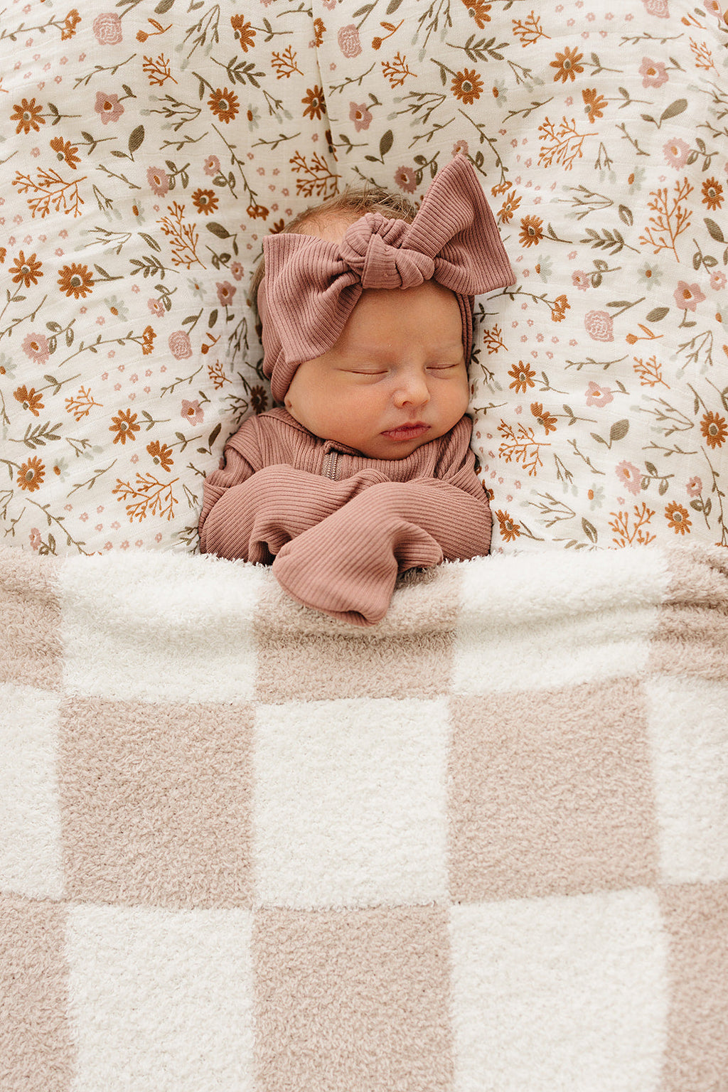 Cocoa and Cream Check Plush Blanket, by MABIE BABY