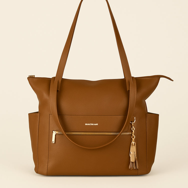 The Lillian Diaper Bag - Cognac — primary — Clean ecommerce product shot — refreshed editorial photography
