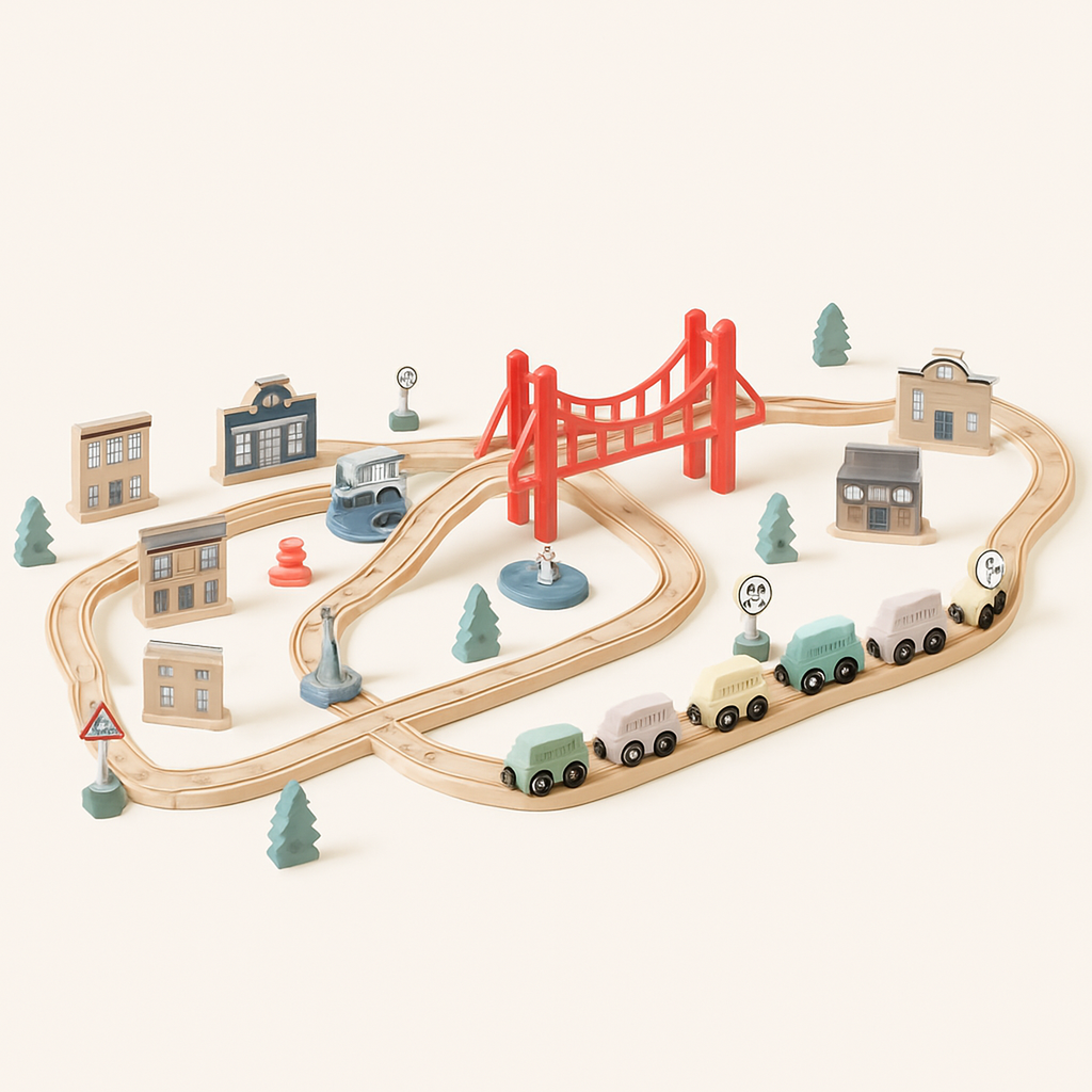 100-Piece Wooden Train Set for Toddlers Ages 1+ — primary — Clean ecommerce product shot — refreshed editorial photography