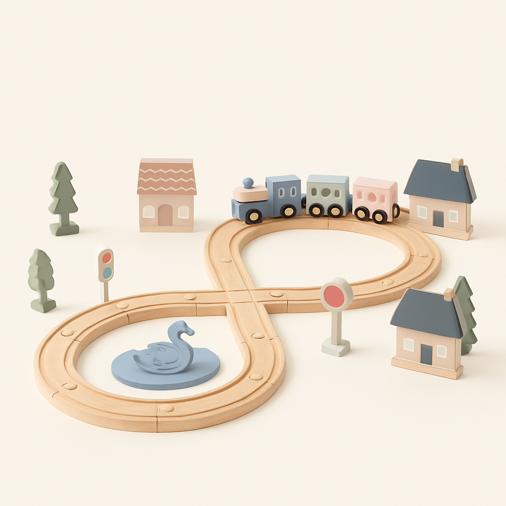 30-Piece Wooden Train Set for Toddlers Ages 1+ — primary — Clean ecommerce product shot — refreshed editorial photography