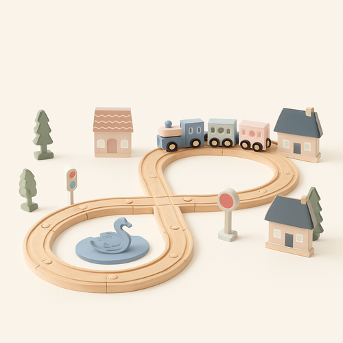 30-Piece Wooden Train Set for Toddlers Ages 1+ — primary — Clean ecommerce product shot — refreshed editorial photography