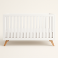 Baby Crib for 0 to 3 Years - White Bars and Frame and Natural Wood Leg — primary — Clean ecommerce product shot — refreshed editorial photography