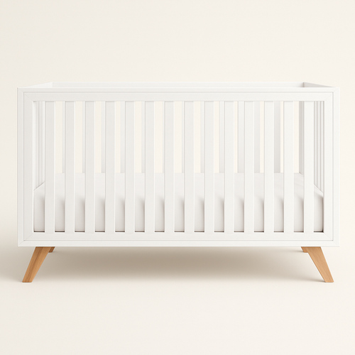 Baby Crib for 0 to 3 Years - White Bars and Frame and Natural Wood Leg — primary — Clean ecommerce product shot — refreshed editorial photography