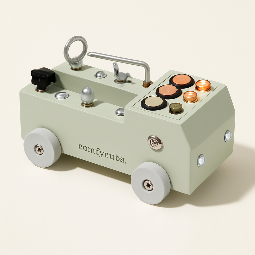 Busy Board Toy Truck Set for 3+ in Sage — primary — Clean ecommerce product shot — refreshed editorial photography