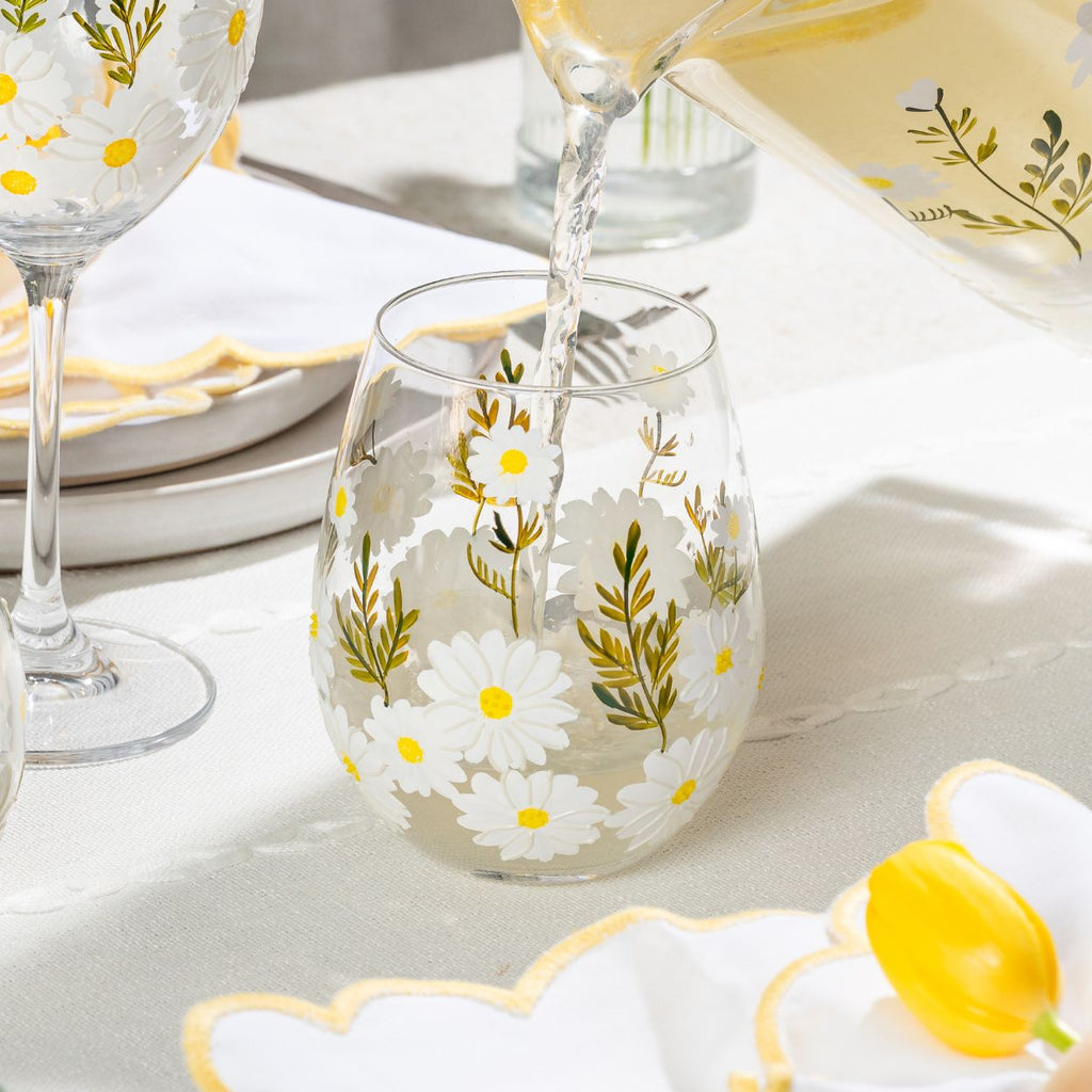 Daisy Painted Stemless Wine Glasses