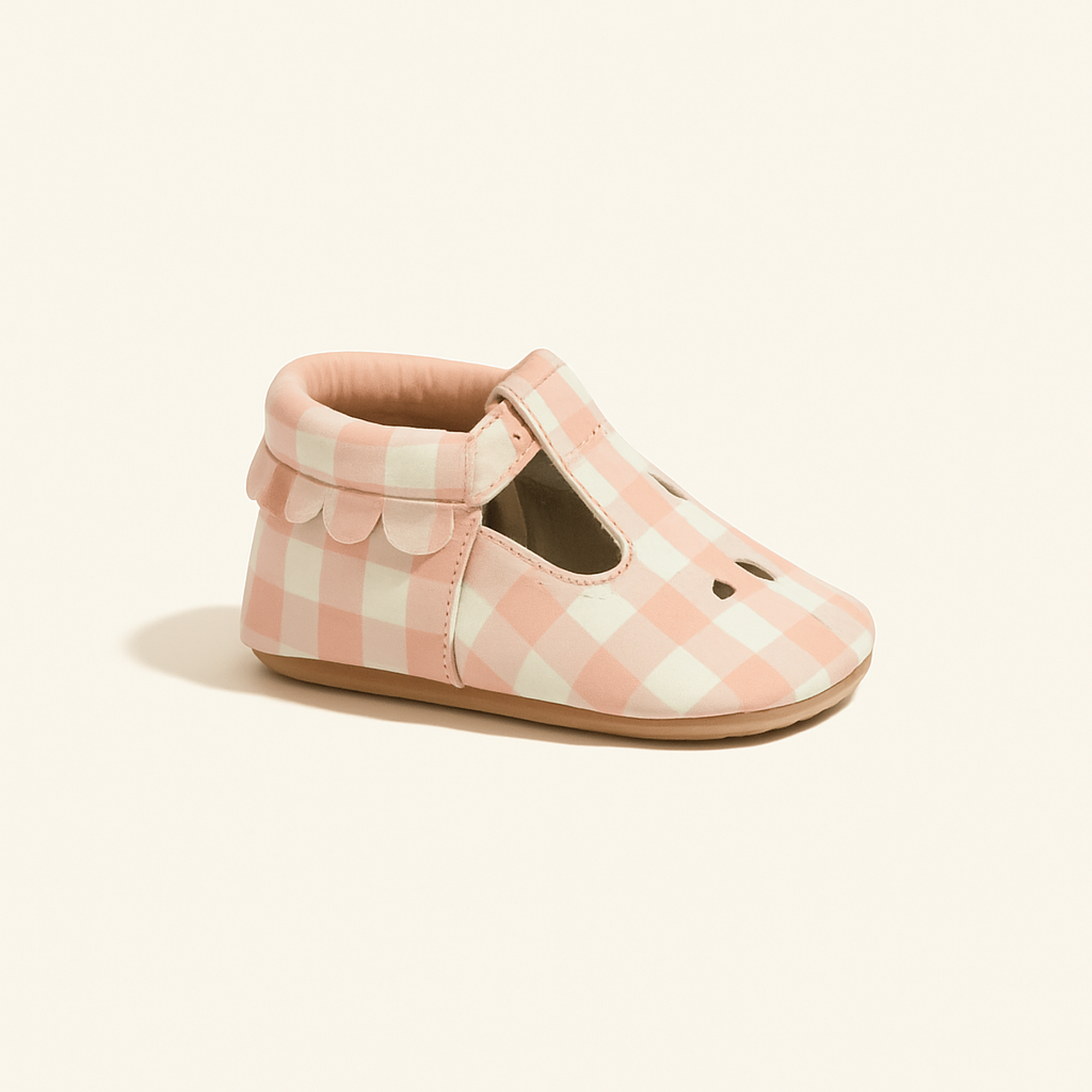 Melon Gingham Mary Jane Baby Shoe — primary — Clean ecommerce product shot — refreshed editorial photography