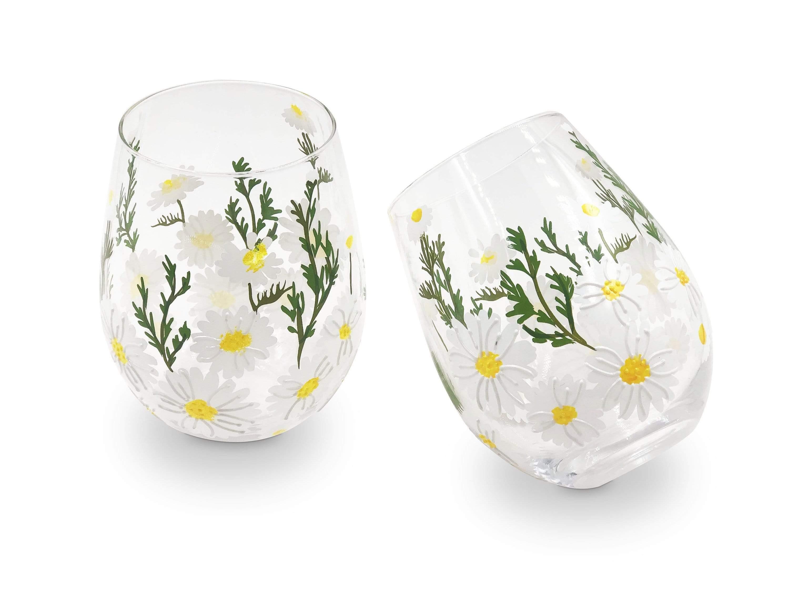 Daisy Painted Stemless Wine Glasses