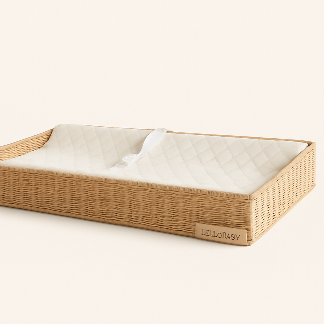 LELLOBABY™ X Hampton BABY-  Rattan Wicker Changing Tray Premier — primary — Clean ecommerce product shot — refreshed editorial photography
