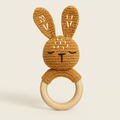 Handmade Organic Cotton Rattle Ring Teether · Bunny Design · Brown/Rust Body Color — primary — Clean ecommerce product shot — refreshed editorial photography