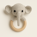 Handmade Organic Cotton Rattle Ring Teether · Elephant Design · Grey body with Black Features — primary — Clean ecommerce product shot — refreshed editorial photography