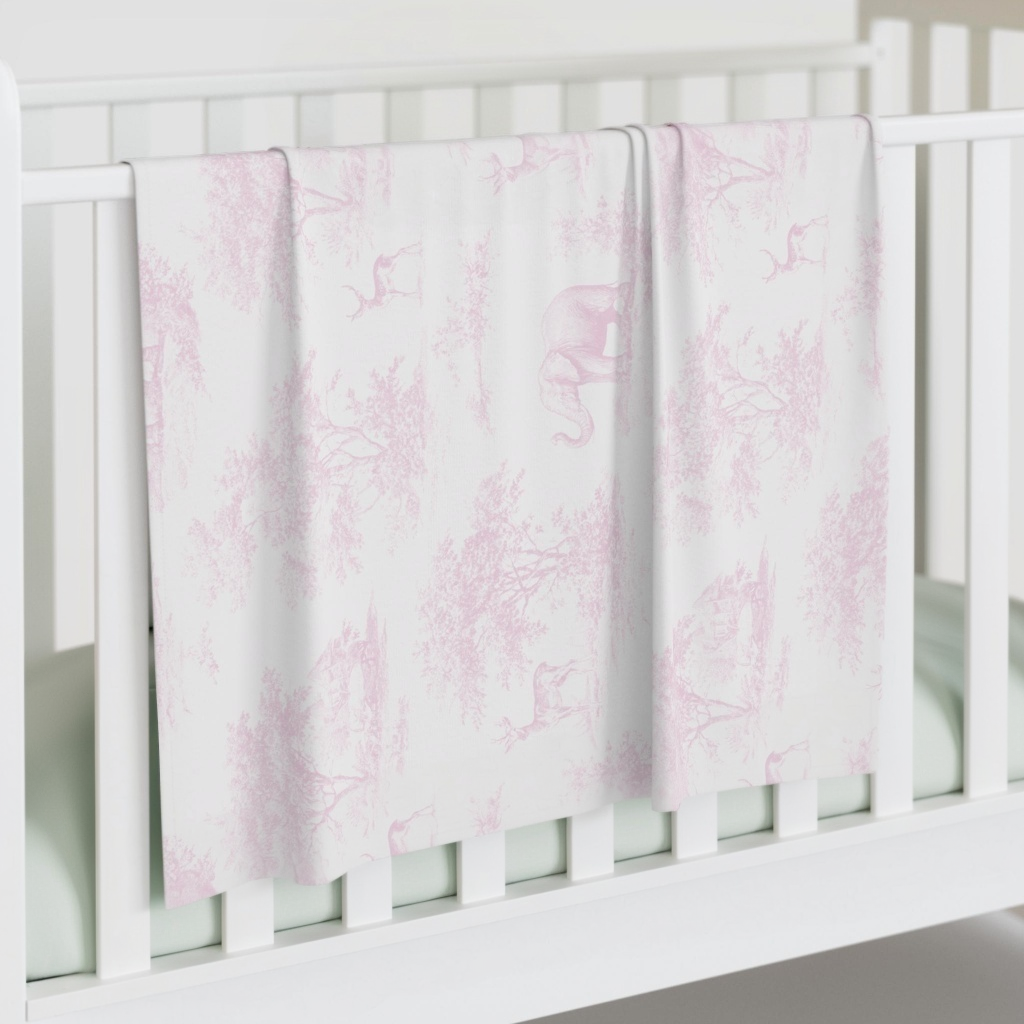 Baby Swaddle Blanket, Spring Pink Toile Elephant & Deer